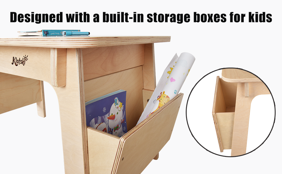 klotski Kids Table and 2 Chair Set, Wood Activity Toddler Table and Chair Set with