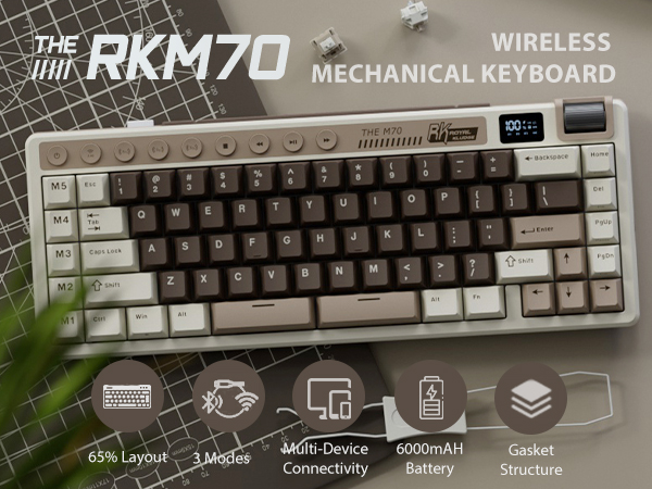 Amazon.com: RK ROYAL KLUDGE M70 Wireless Mechanical Keyboard with Macro Keys 2.4GHz/Bluetooth/Wired 75% Gaming Keyboard with 6000mAh Battery Gasket-Mount Display & Knob RGB Hot-Swappable Linear Cream Switch : Video Games