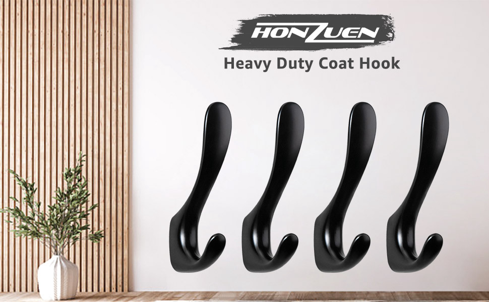 HONZUEN 4 Pack Coat Hooks Wall Mounted Zinc Alloy, Heavy