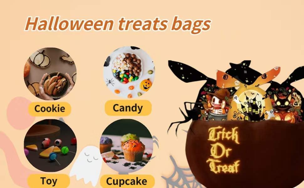Cauyaoa Halloween Treat Bags 100pcs, 6 Style Halloween