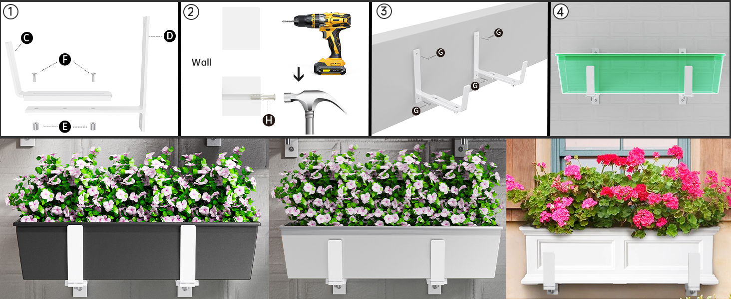 Y&M 4 Pack Adjustable Planter Box Brackets (6 to 12.5 in