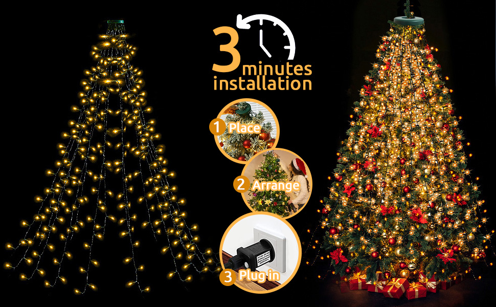 Christmas Tree Lights 400 LED 2mx16 Lines Christmas Tree Net Lights with Ring, 8 Modes