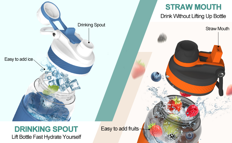 HoneyHolly Water Bottle With Straw, 1000ML Leak Proof Lid with Flip Top