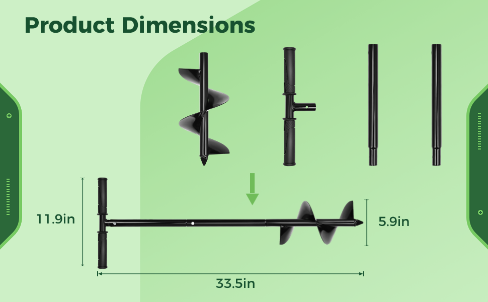 Hand Operated Auger Drill Bit, 33.5"x11.9'' TShaped Garden Auger Drill