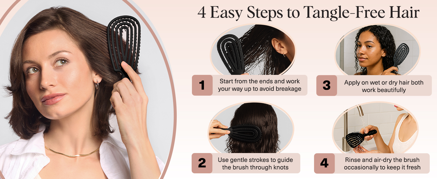 Flexible Hair Brush for Women and Men Adults & Kids Ulta-Smooth Bristles for Wet or Dry Strands