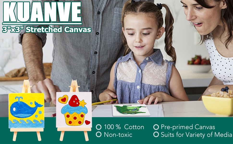 KUANVE Mini Stretched Canvas for Painting, Pack of 24, 3x3 Inch, 100