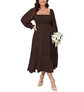SCOMCHIC Women's Plus Size Wedding Guest Formal Dresses Fall Long Sleeve Square Neck Smocked Flow...