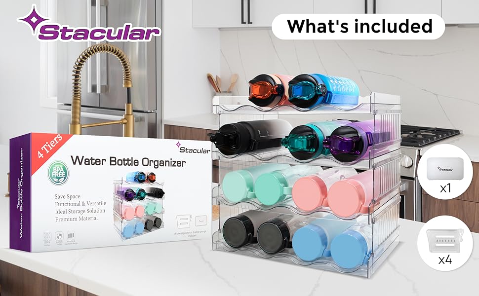 Stacular 2 Tier Stackable Water Bottle Organizer including
