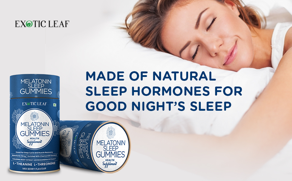 EXOTIC LEAF Melatonin Sleep 60 Gummies for Sleep, Muscle Recovery, and calming effect, Enriched