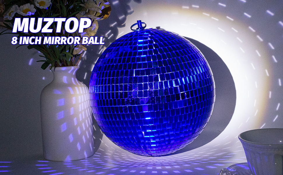 Mirror Ball with Hanging Ring, MUZTOP 8 Inch Disco Ball for