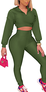 2 Piece Outfits for Women Zipper Long Sleevess Crop Tops High Waist Leggings Set Sports Tracksuit