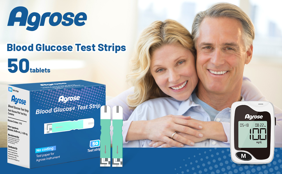 Agrose 50 Blood Glucose Diabetic Test Strips for Diabetes, Blood Sugar Testing Kit