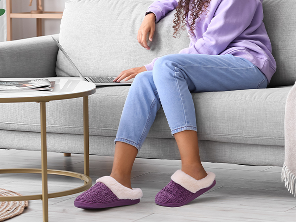 furry fuzzy soft cute pattern fluffy fleece house shoes sweater knit upper slippers outdoor indoor