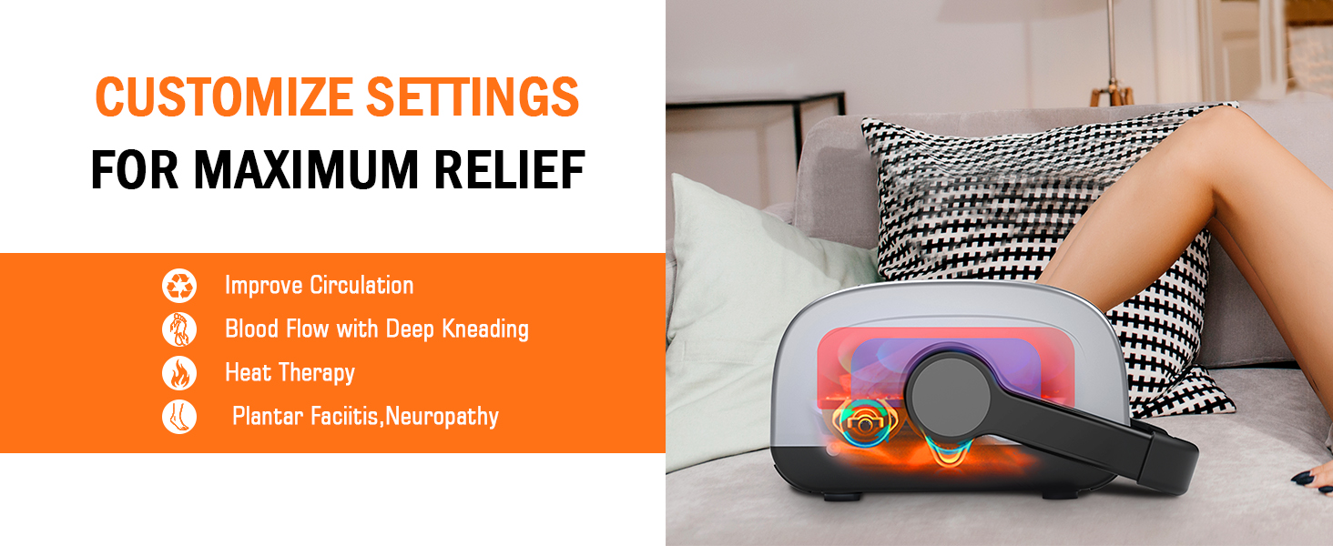 Shiatsu Foot Massager Machine with Heat & Remote for Plantar Fasciitis & Neuropathy, Deep Kneading Calf Leg Massager, Blood Circulation & Pain Relief 11 customize setting