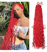 Leeven Red 36 Inch Soft Locs Crochet Braids Hair 3 Pakcs Distressed Faux Locs Long Boho Goddess L...