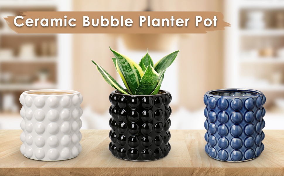 Oairse Ceramic Plant Pot 14cm/5.5inch Bubble Ceramic Planter with