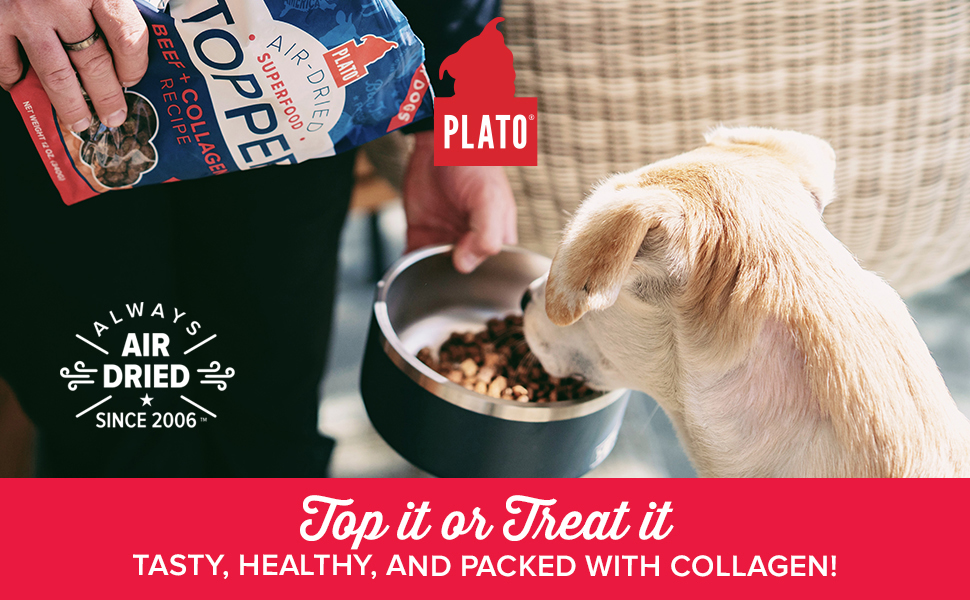 Plato pet treats dog food topper - air-dried with collagen to super skin and coat health