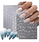 8 Sheets French Line Nail Art Stickers 3D Self-Adhesive Exquisite Gold and Silver White Metallic ...