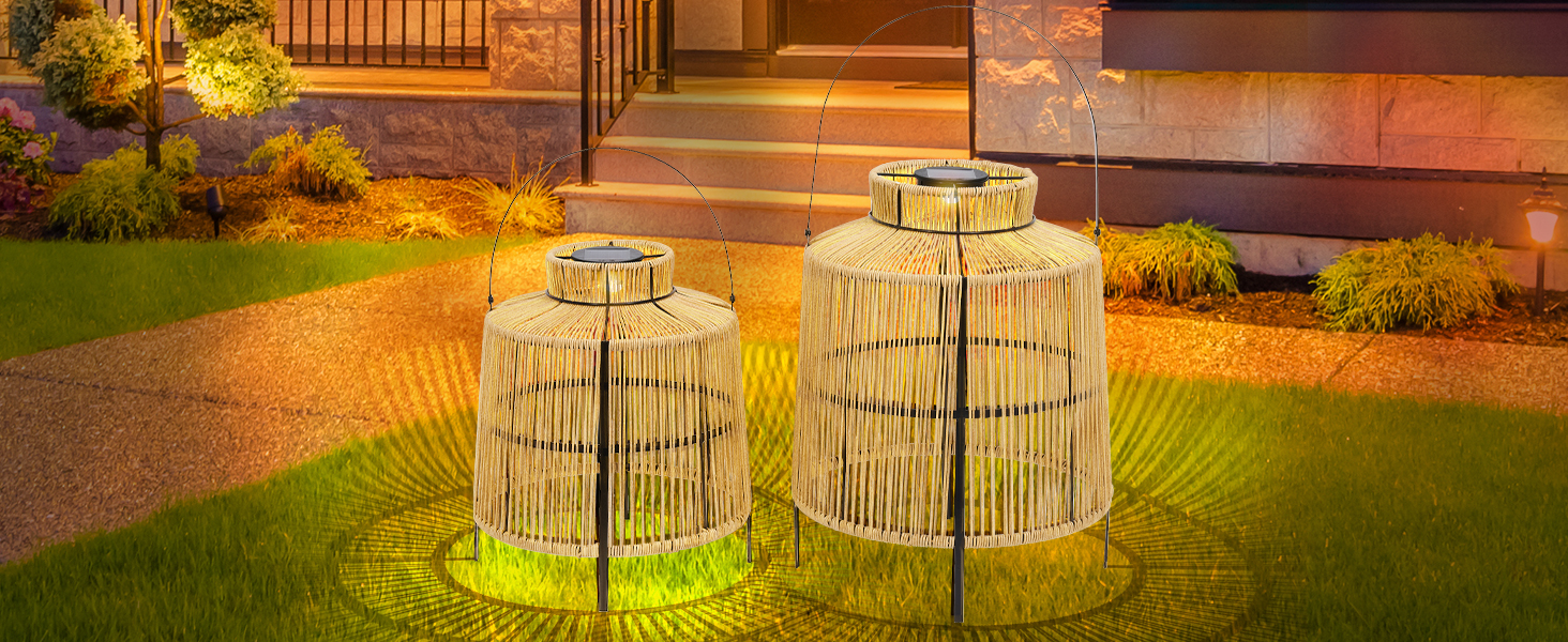 HPC Decor 2 PK Large Outdoor Waterproof Rattan Lanterns 