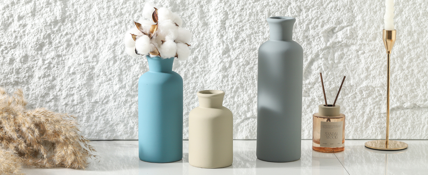 Ceramic Vase Set of 3, Vases Neutral Modern Vases Home