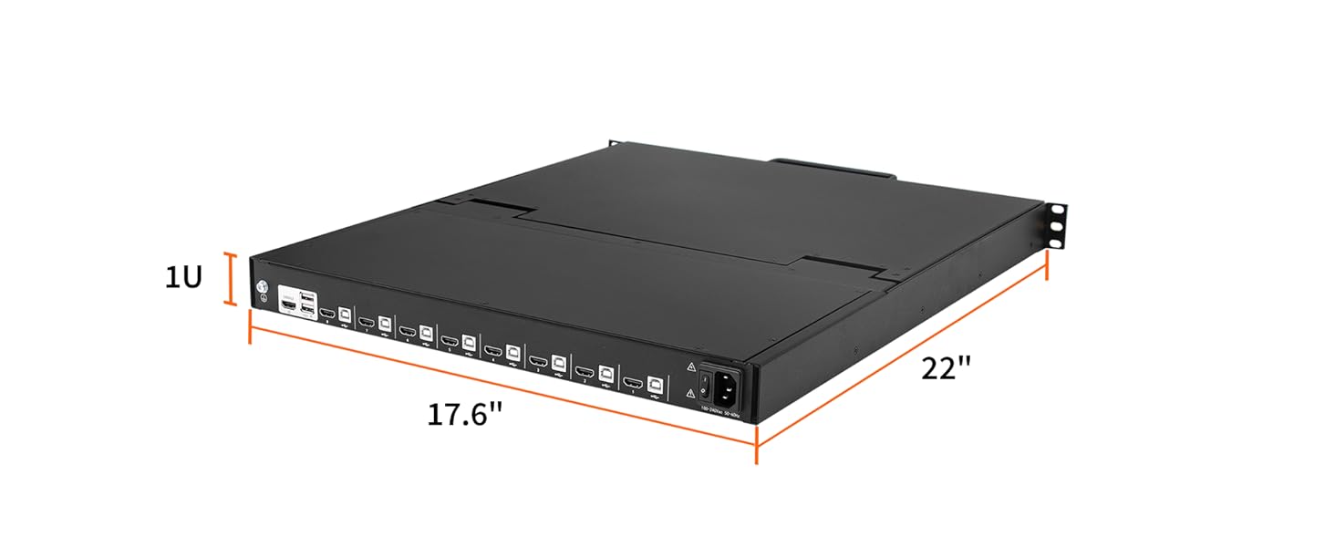8 Port Rack Mount KVM Console 18.5Inch FHD 1080p with 8