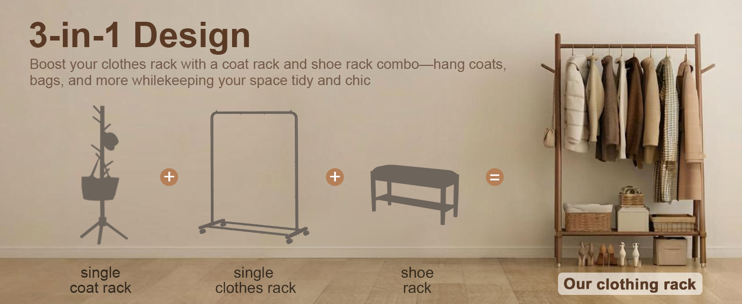 Solid Wood Clothes Rack