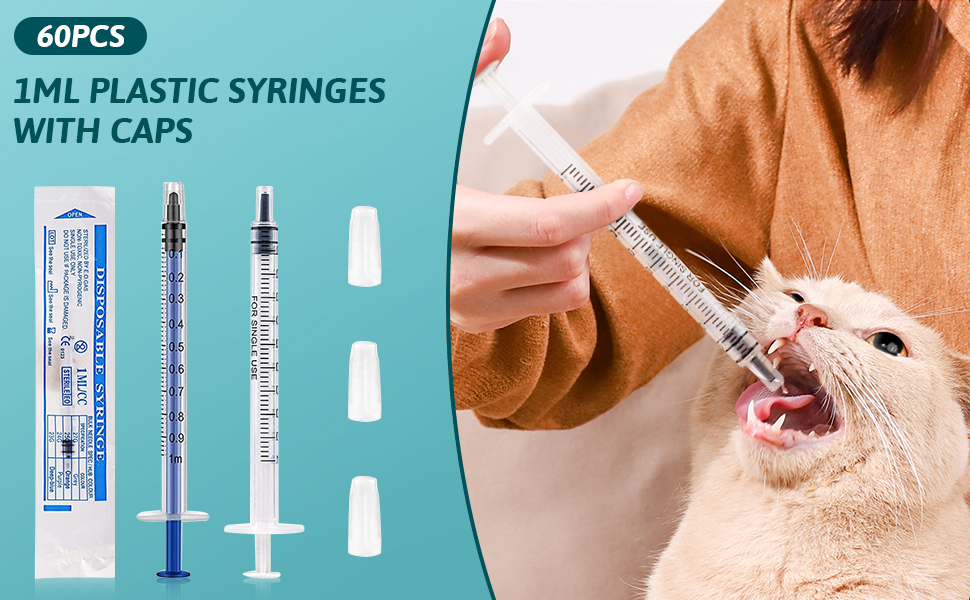 Molkor 60pcs Colostrum Syringe 1ml Syringes With Caps No Needle Small