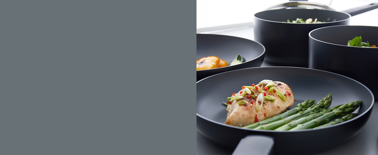 cook saute chicken vegetables omelettes in non stick pans
