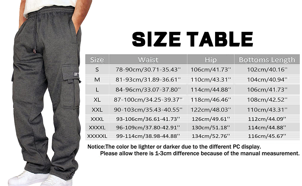 Mens Heavyweight Fleece Cargo Sweatpants Elastic Waist