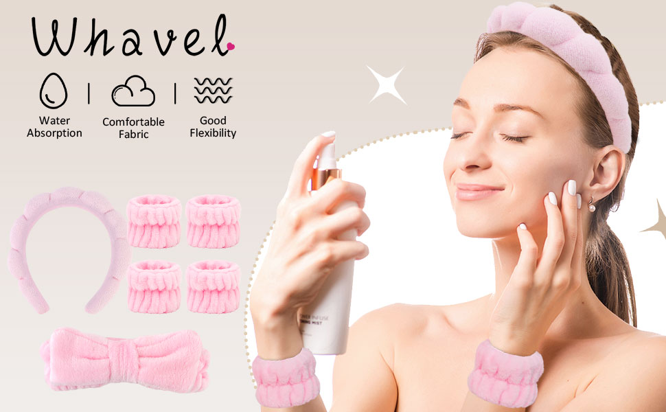 WHAVEL 6PCS Spa Headband and Wristband Set, Terry Cloth