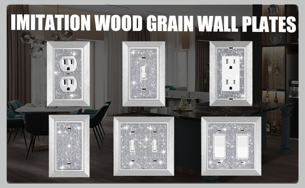 1 Pcs Shiny Silver Rhinestones Imitation Wood Grain Wall Plates Light