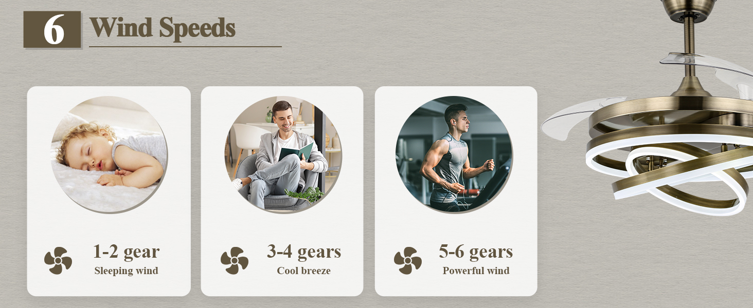 Dawn Whisper 42 Inch Retractable Ceiling Fan, Modern Ceiling Fans with