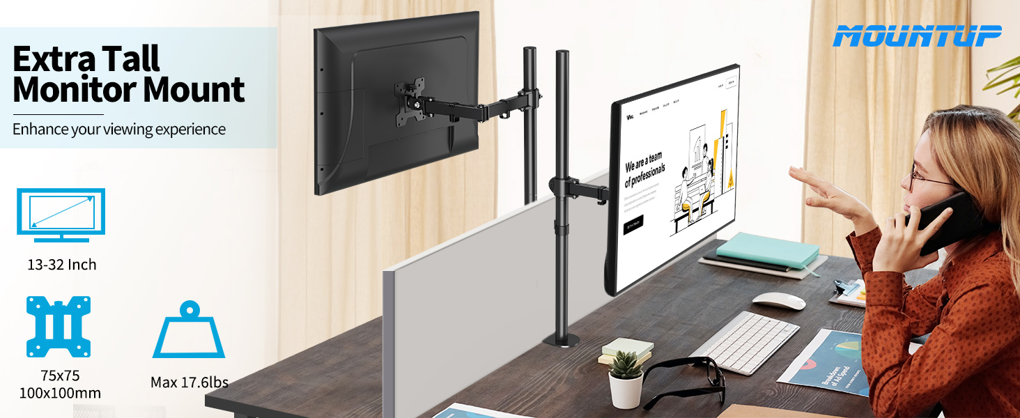 MOUNTUP Single Monitor Desk Mount, Tall Monitor Stand for