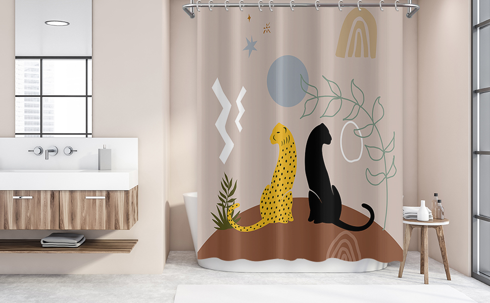 CRTPOD Abstract Boho Leopard Shower Curtain,Mid Century Sun