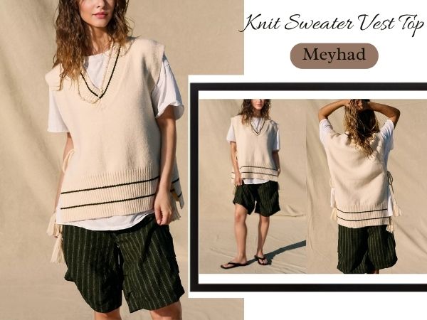 THEREDTHREAD vest blouse 2セット Meihuida Women Vest Top Tie Front Y2k Crochet Knit V Neck