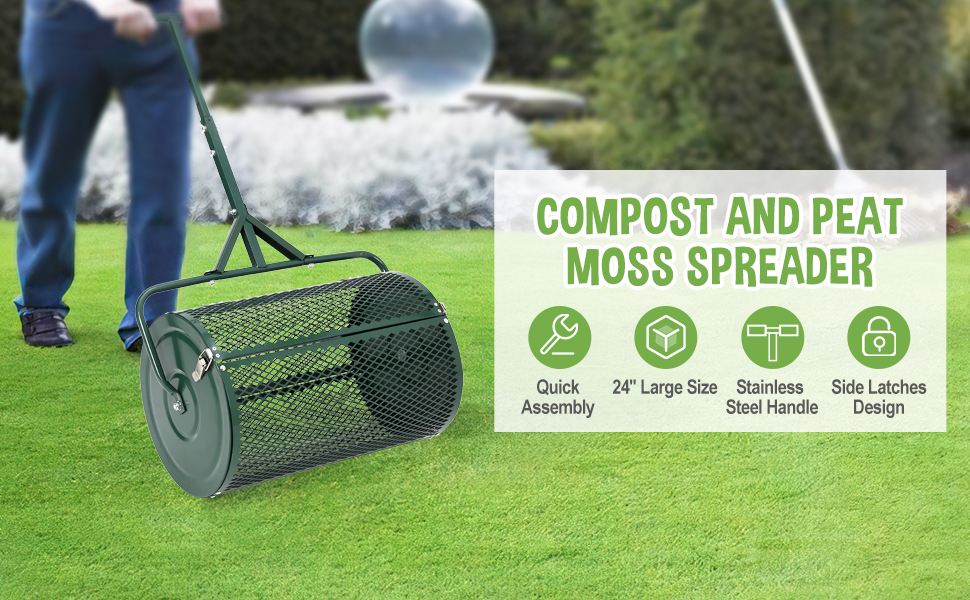 Garvee 24'' Compost Spreader Peat Moss Spreader with Side