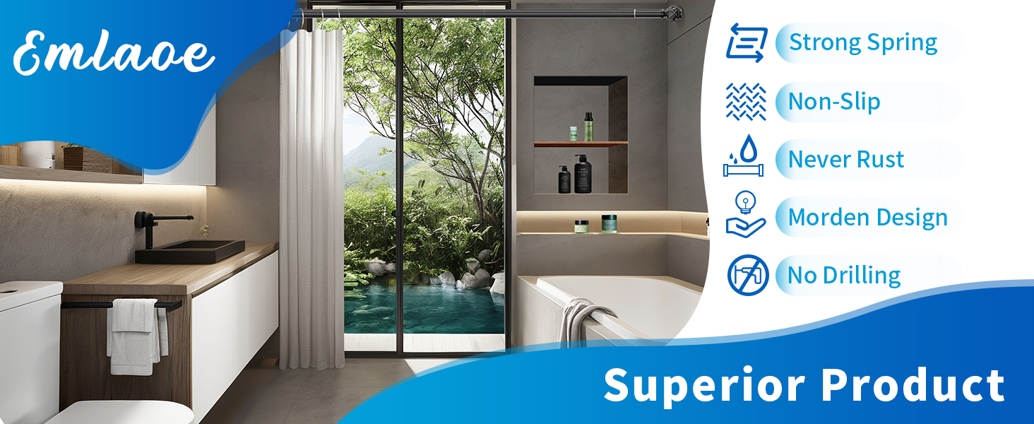 Black Tension Shower Curtain Rod 3698 Inches(38.16Ft