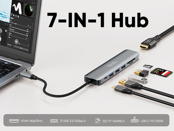 Amazon | USB-C ハブ, CableCreation 7-in-1 USB C HDMI ハブ 4K
