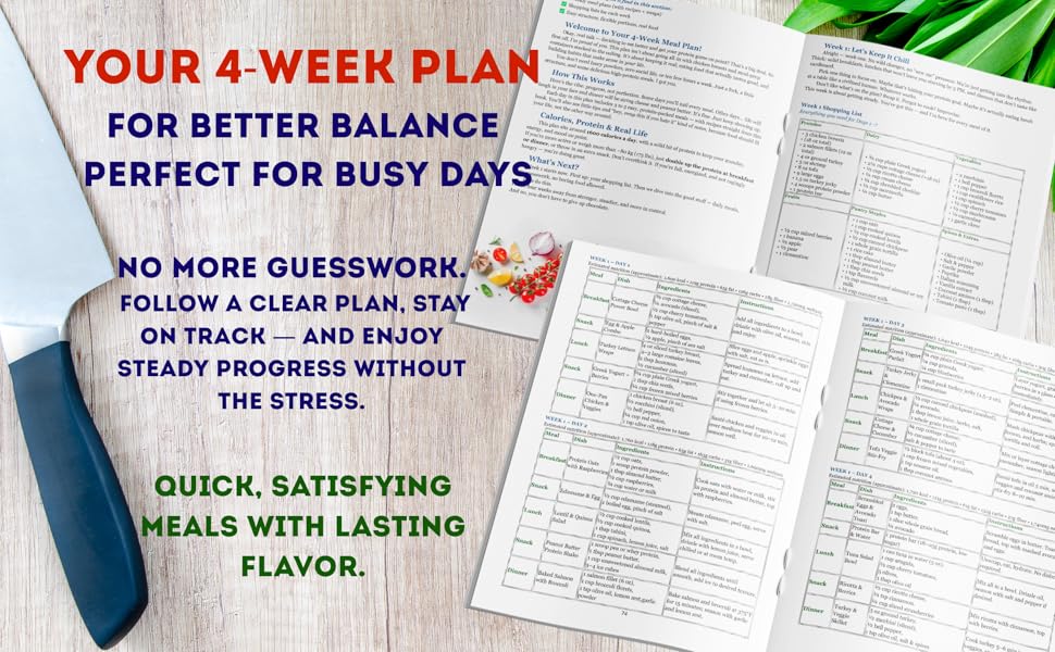 4 week high protein meal plan with grocery lists for busy days, balanced recipes, easy cooking