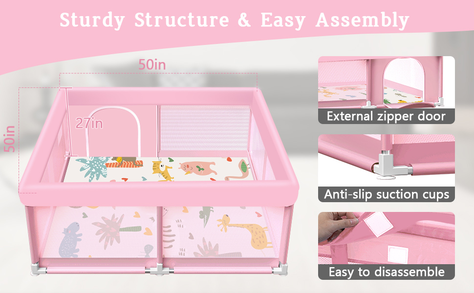 baby playpen pink sturdy structure