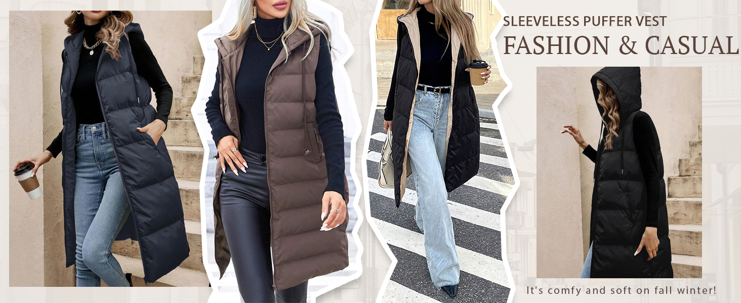 sleeveless long puffer vest