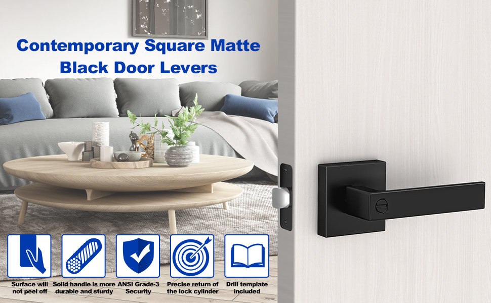 Estmoon 10 Pack Privacy Door Levers Heavy Duty Door Locks Without Key, Matte Black Door Knobs