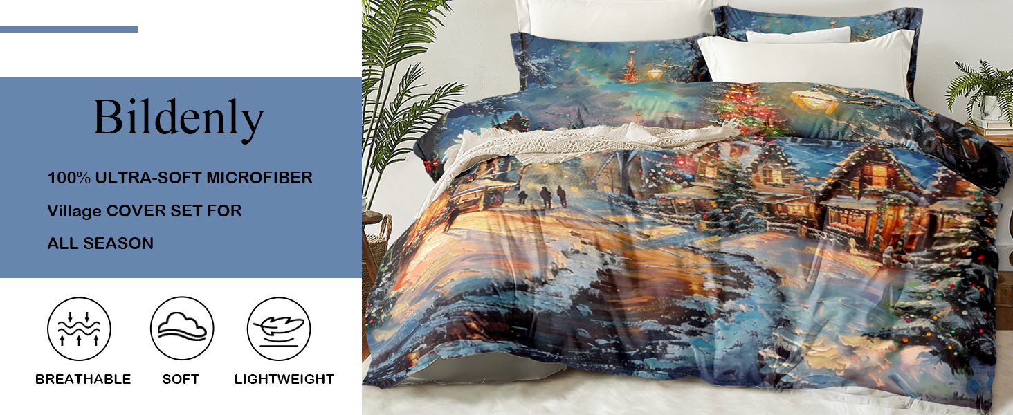 Bildenly Christmas Comforter Set King Size Winter Village