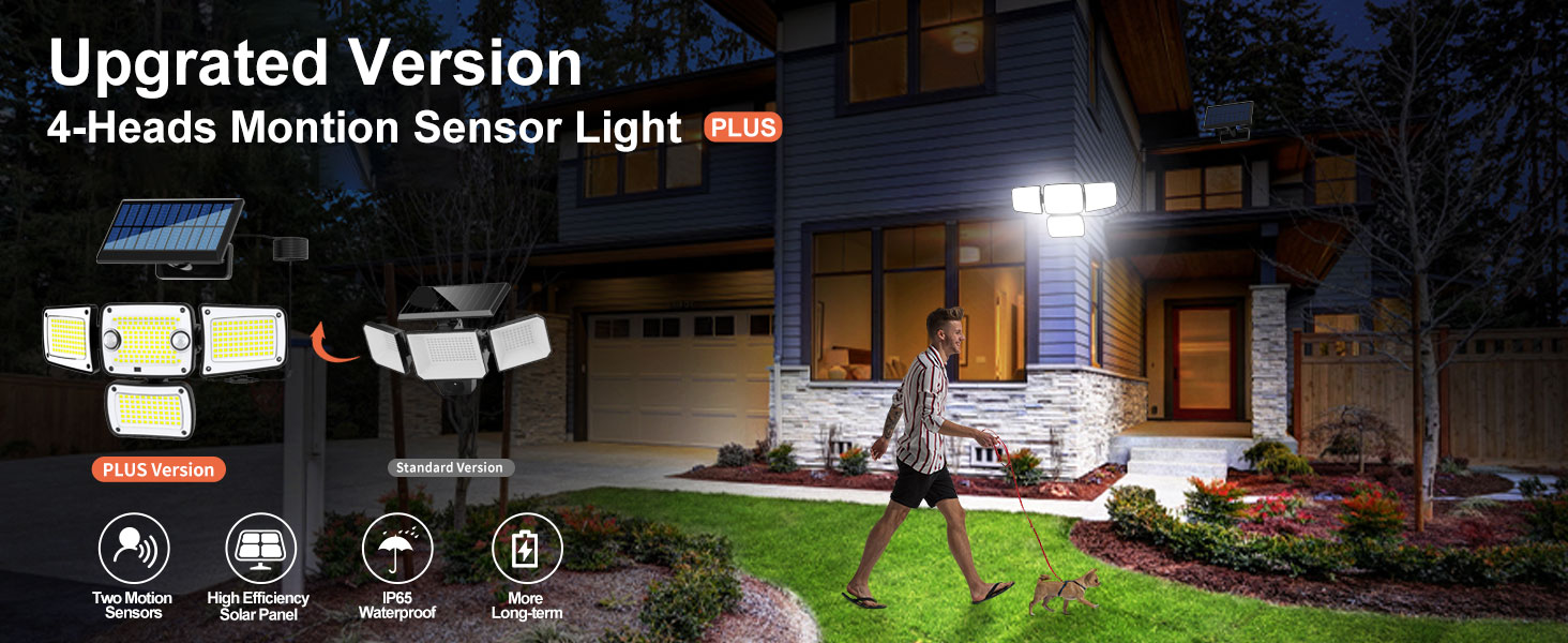 4 heads motion sensors outdoor light