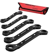 Ratchet Box Wrench SAE Set - 5-Piece Ratcheting Head Reversible Double Offset Wrenches Socket Spa...