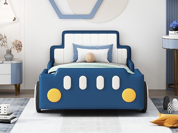 Amazon.com: Merax Twin Race Car Platform Bed with Wheels,PU