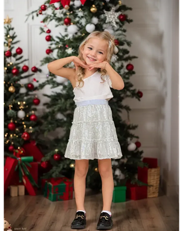 girls Christmas sequin skirt black