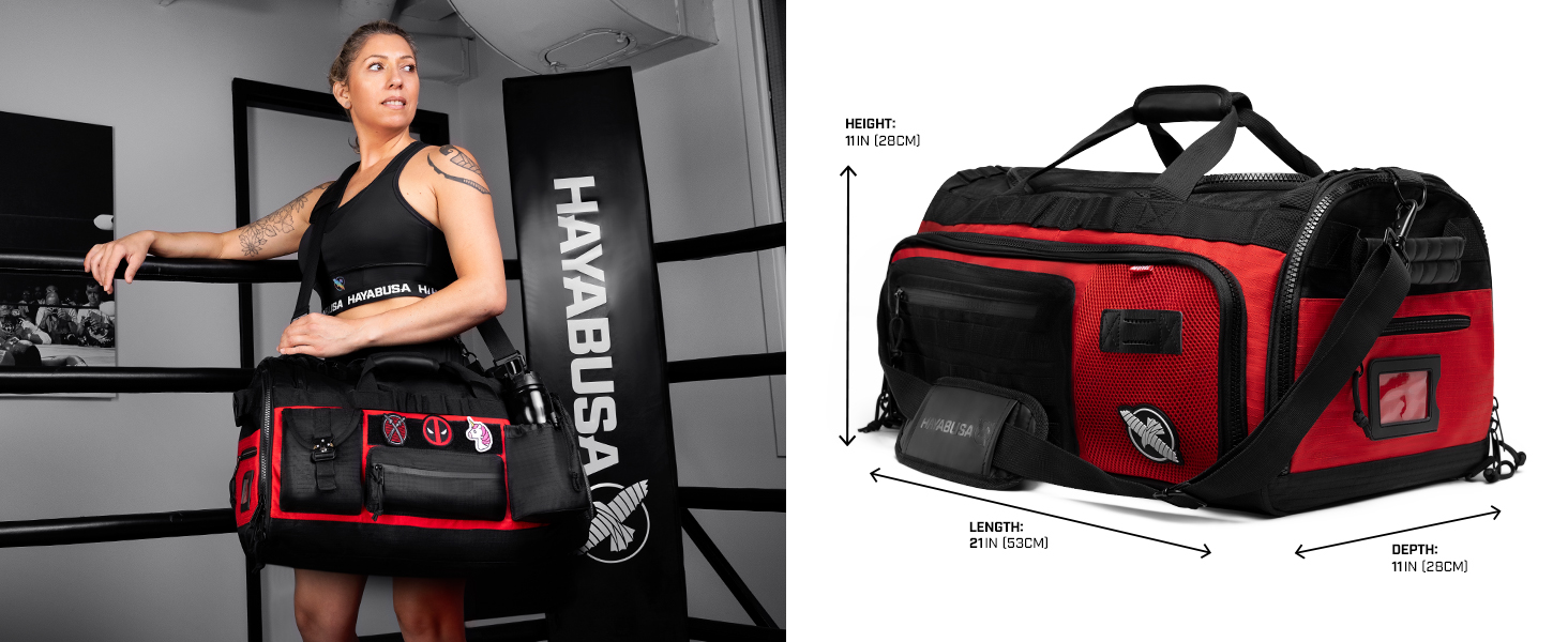 Image of gym bag bag showing height, width and depth dimensions