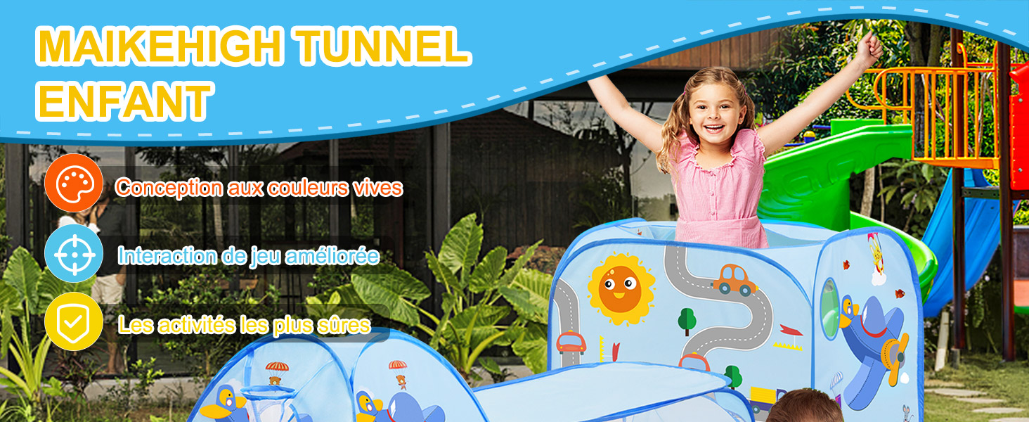 MAIKEHIGH Tente Tunnel Enfant, 3 en 1 Popup Piscine a Balle pour Bébé