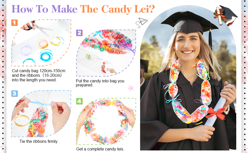 9 Pcs Grad Candy Lei Making Kit Includes 524 Ft Plastic